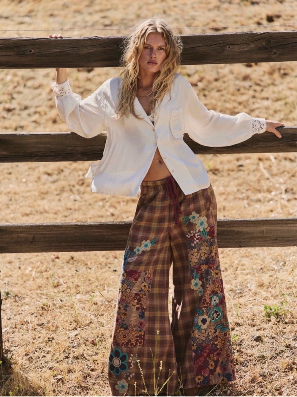 Free People Brooks Embroidered Wide leg patchwork - SOLD OUT- MSRP $298 #113